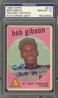1959 Topps #514 Bob Gibson Signed Rookie Card – PSA/DNA GEM MT 10